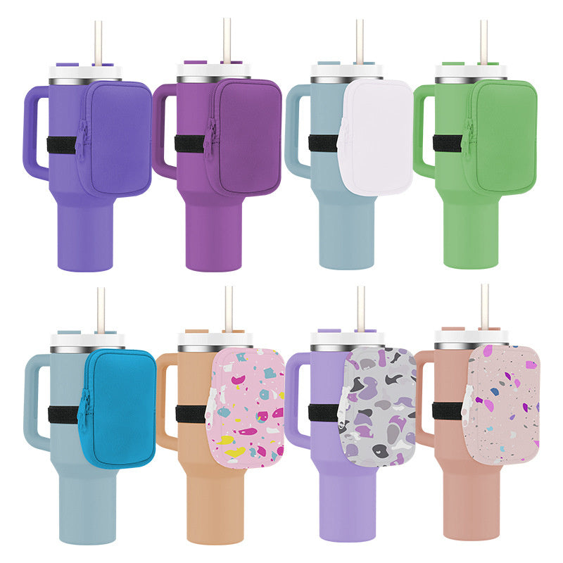 Mug Tumbler with Handle Insulated Tumbler with Lids Straw Stainless Steel Coffee Cups with Adjustable Strap Water Bottle Pouch