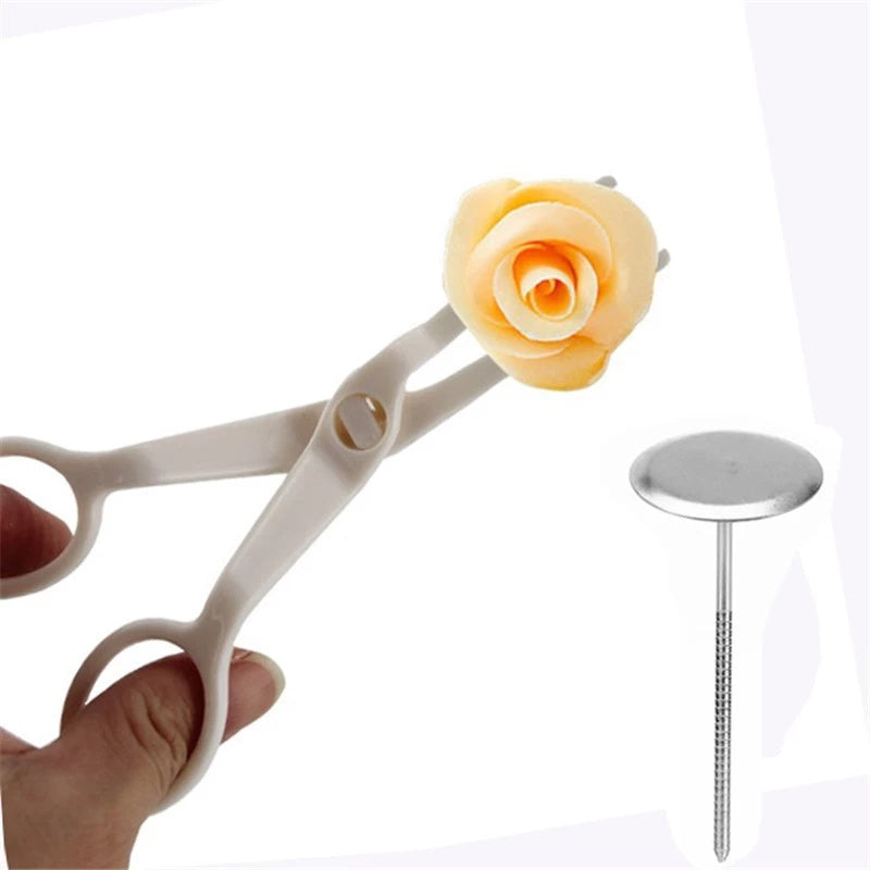 2pcs Piping Flower Scissors/Nail Kitchen Baking Pastry Tool Rose Decor Lifter Fondant Cake Decorating Tray Cream Transfer Set