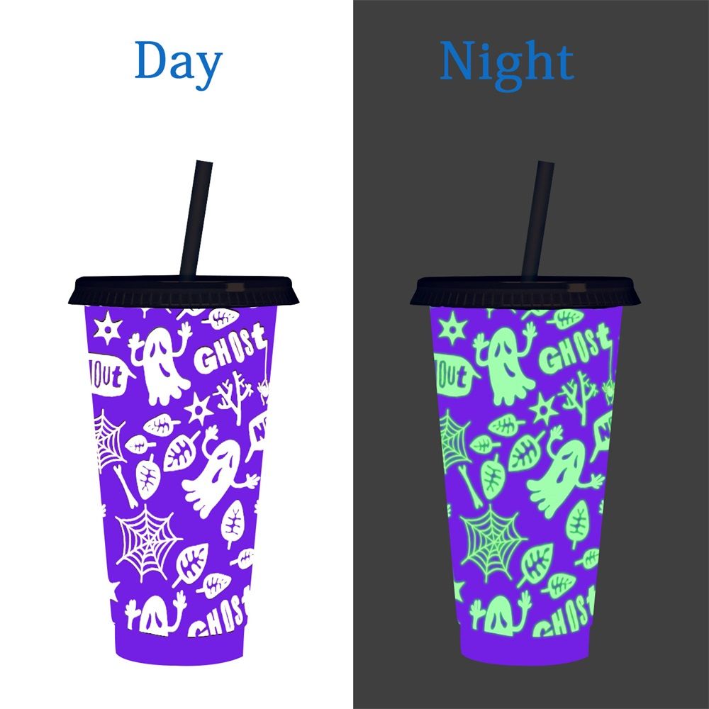 Halloween Color Changing Ghost Luminous Cups, Plastic Straw Color Changing Cups