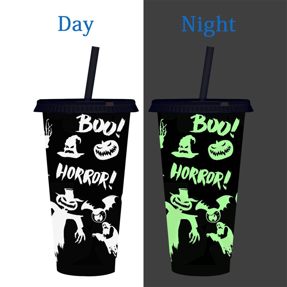 Halloween Color Changing Ghost Luminous Cups, Plastic Straw Color Changing Cups