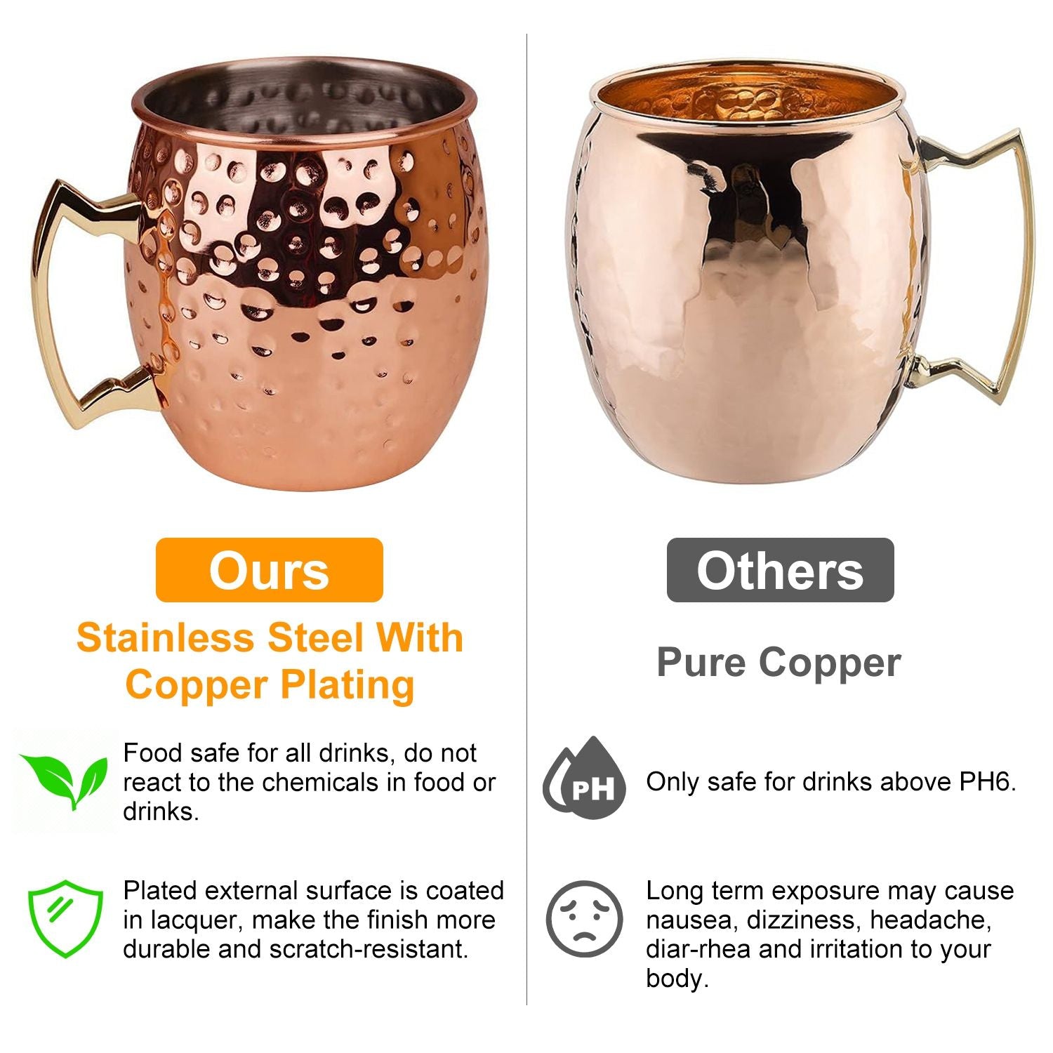 4Pcs Moscow Mule Mugs 18OZ Copper Plating Cocktail Cup Set With Straws Stainless Steel Lining Hammered Cups For Wine Beer Cocktail Cold Drinks