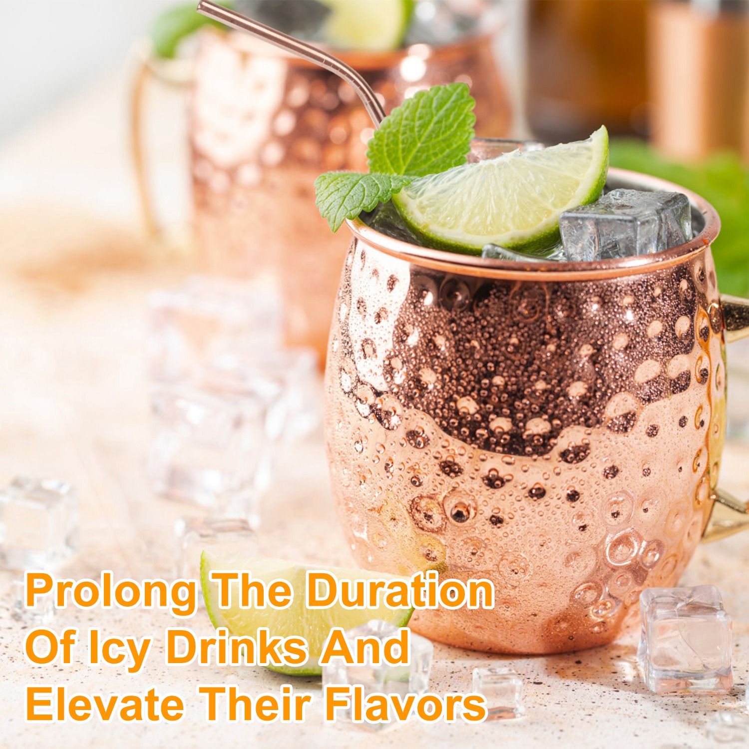 4Pcs Moscow Mule Mugs 18OZ Copper Plating Cocktail Cup Set With Straws Stainless Steel Lining Hammered Cups For Wine Beer Cocktail Cold Drinks