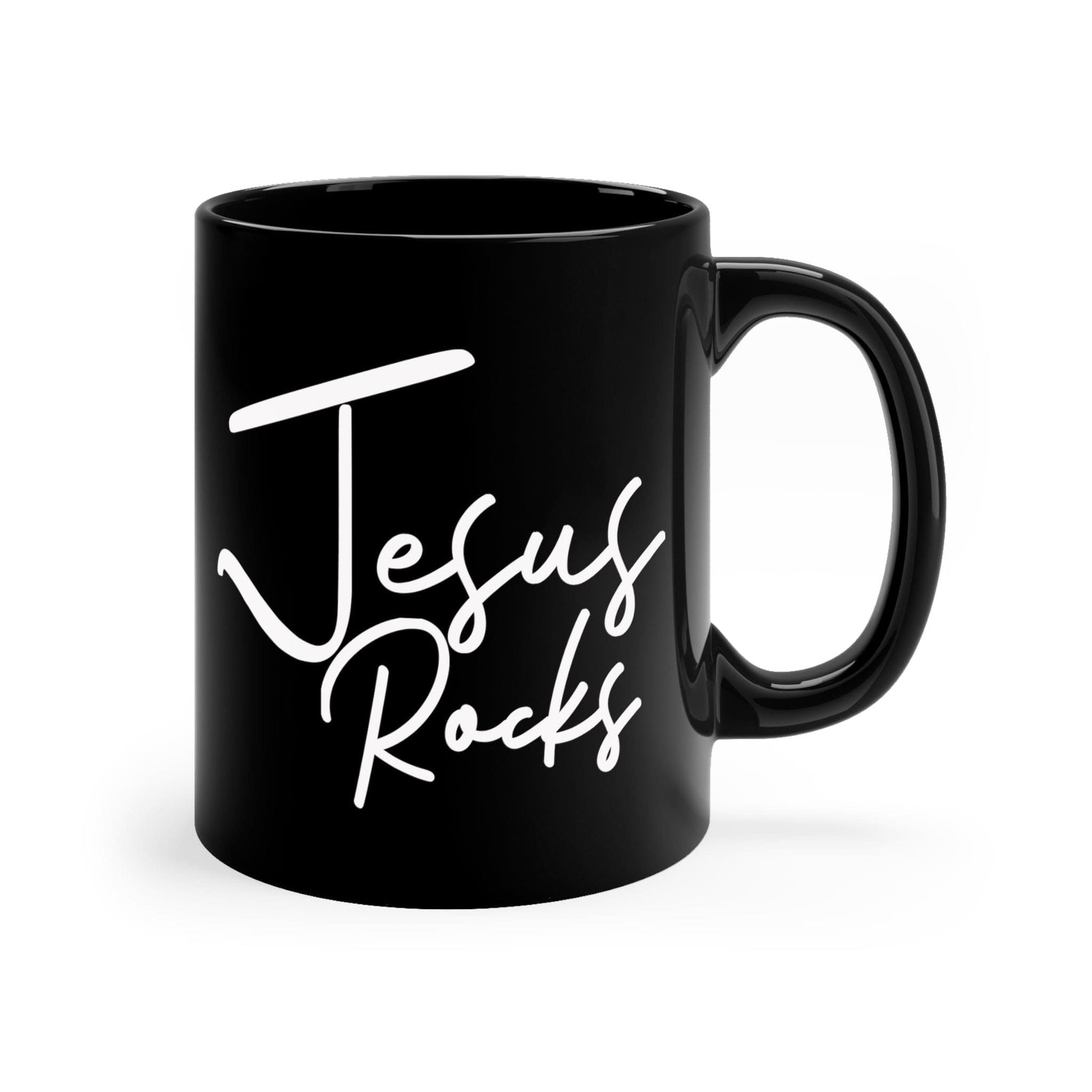 Black Ceramic Mug - 11oz, Jesus Rocks - Christian Inspiration Affirmation